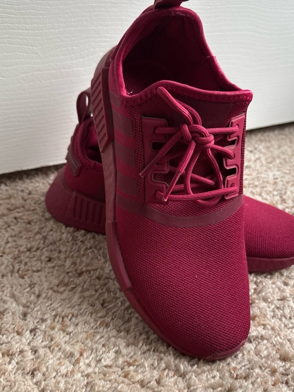Women’s Maroon Adidas NMDs Athletic Sneakers
